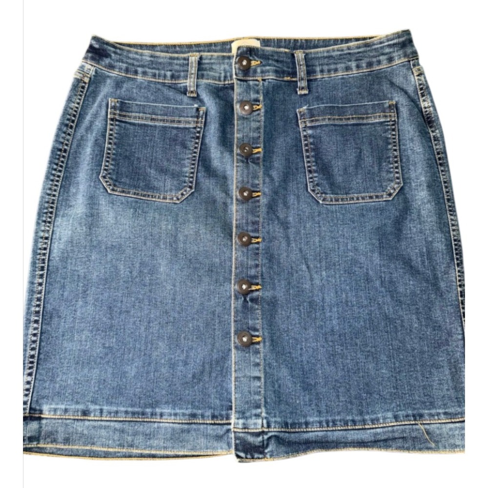 St Johns Bay Womens Blue Denim Button‎ Front Mini Skirt Size 16 Patch Pockets